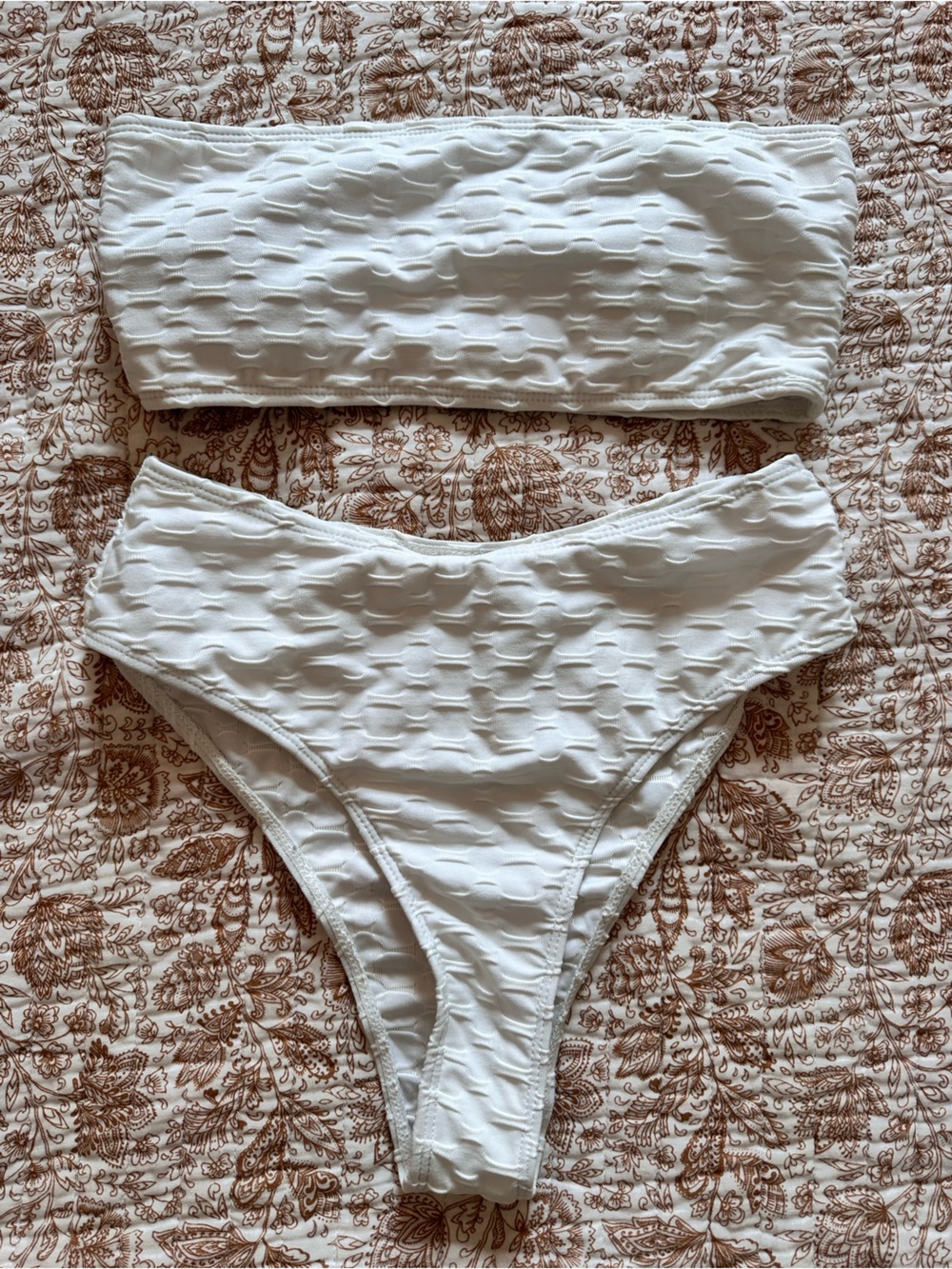 SHEIN White Textured Bandeau Bralette & High-Cut Brief swimsuit bikini